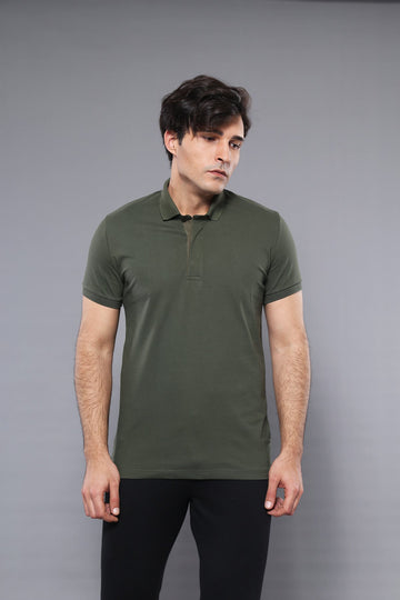 Men's Khaki Plain Slim Fit Polo T-Shirt | Wessi