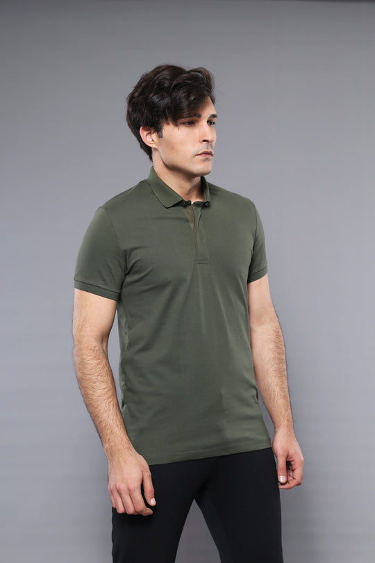 Men's Khaki Plain Slim Fit Polo T-Shirt | Wessi