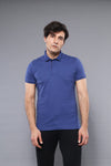 Men's Indigo Blue Plain Slim Fit Polo T-Shirt | Wessi