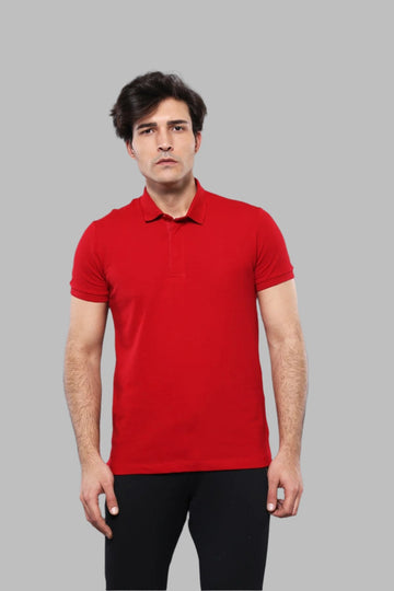 Men's Red Plain Slim Fit Polo T-Shirt | Wessi