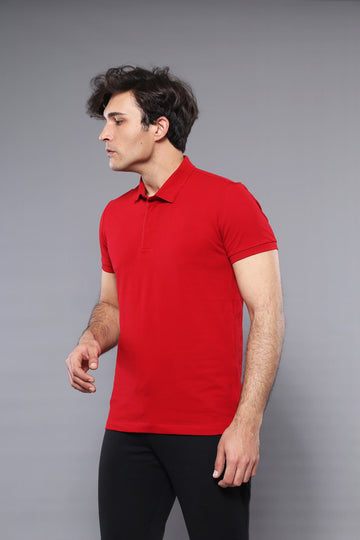 Men's Red Plain Slim Fit Polo T-Shirt | Wessi