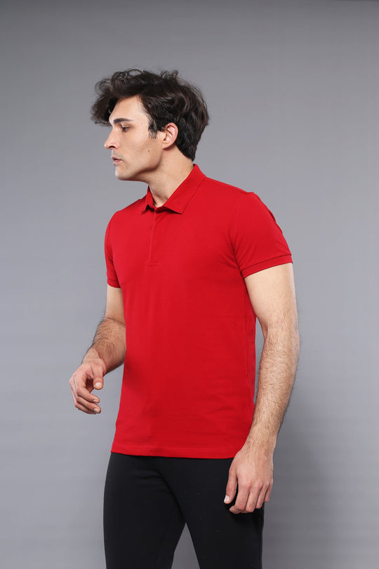 Men's Red Plain Slim Fit Polo T-Shirt | Wessi