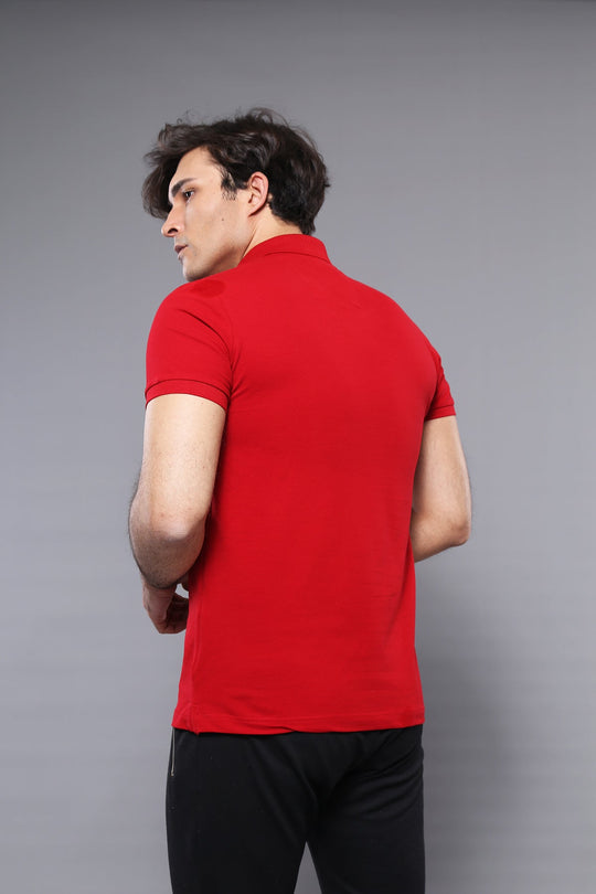 Men's Red Plain Slim Fit Polo T-Shirt | Wessi