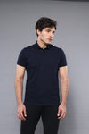 Men's Navy Blue Plain Slim Fit Polo T-Shirt | Wessi