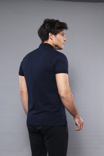 Men's Navy Blue Plain Slim Fit Polo T-Shirt | Wessi