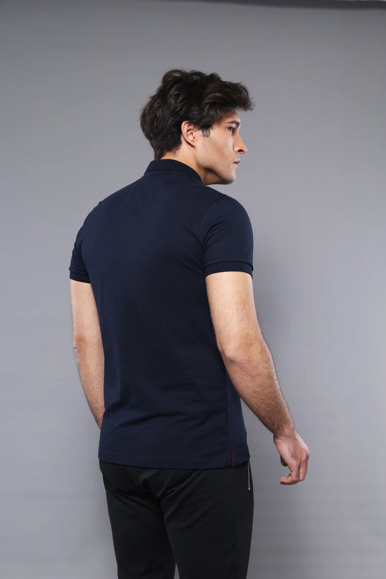 Men's Navy Blue Plain Slim Fit Polo T-Shirt | Wessi