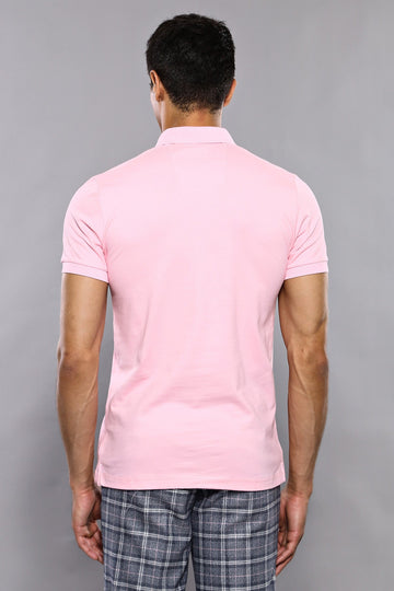 Men's Pink Plain Slim Fit Polo T-Shirt | Wessi