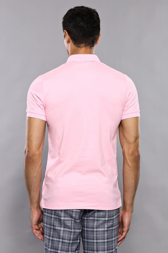 Men's Pink Plain Slim Fit Polo T-Shirt | Wessi