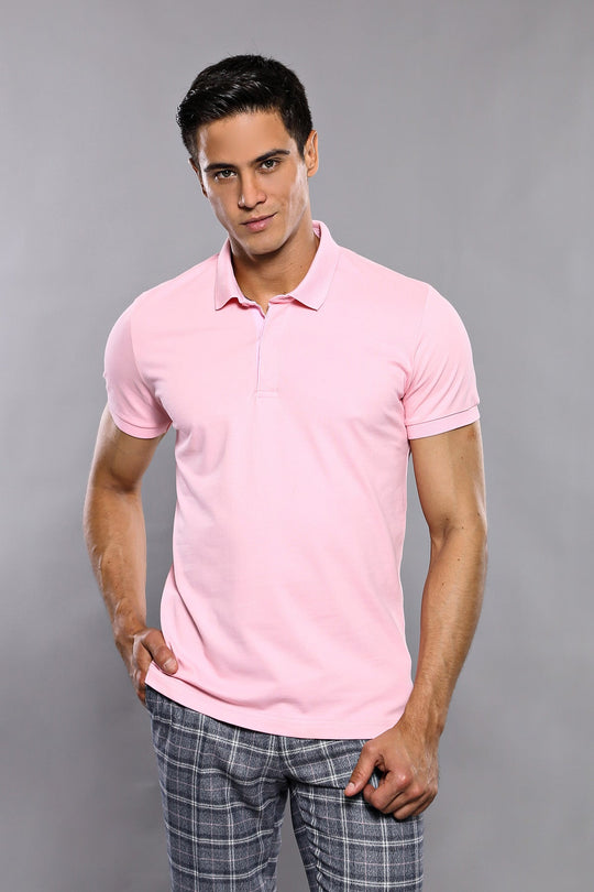 Men's Pink Plain Slim Fit Polo T-Shirt | Wessi