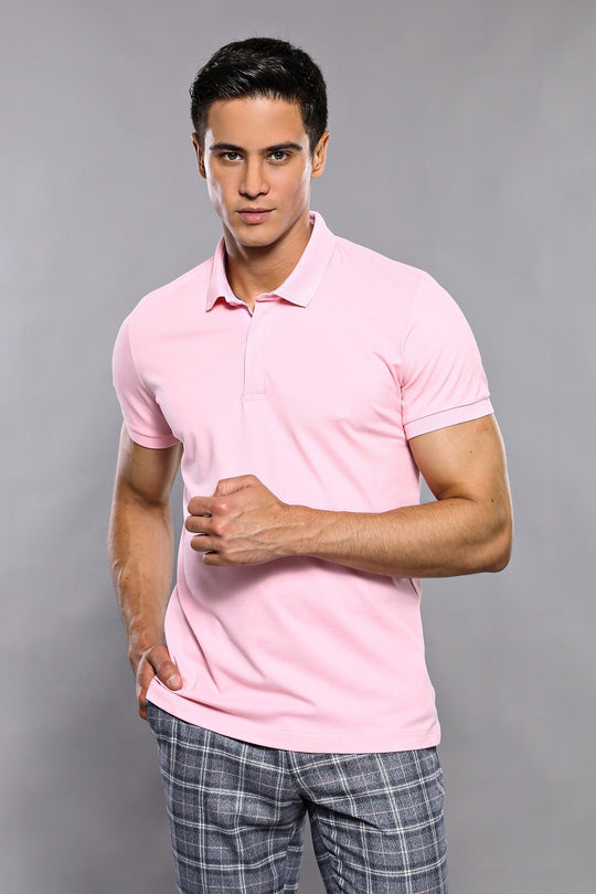 Men's Pink Plain Slim Fit Polo T-Shirt | Wessi