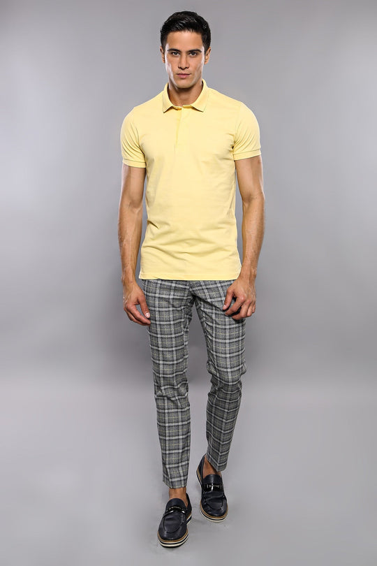 Men's Yellow Plain Slim Fit Polo T-Shirt | Wessi