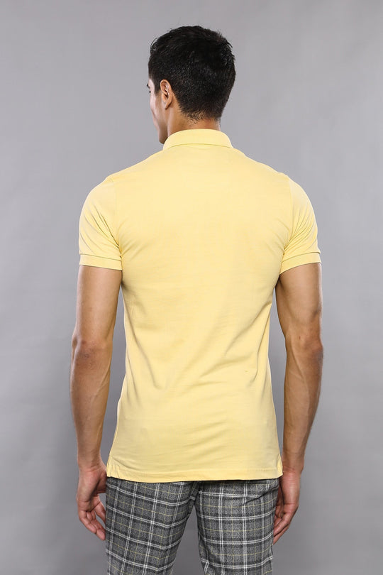 Men's Yellow Plain Slim Fit Polo T-Shirt | Wessi