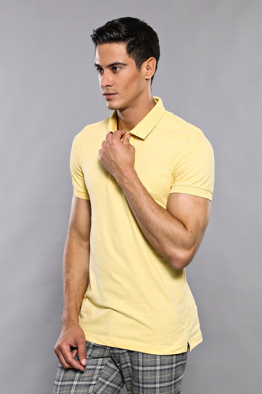 Men's Yellow Plain Slim Fit Polo T-Shirt | Wessi