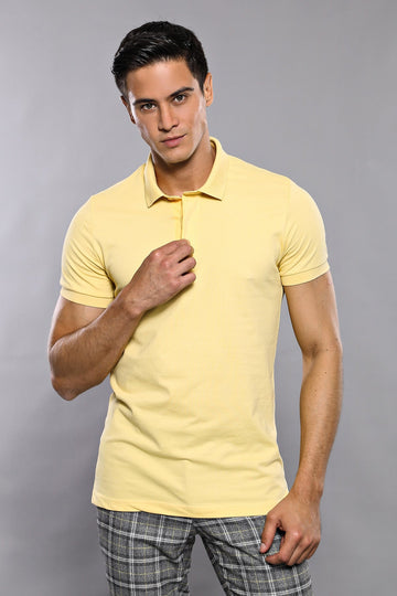 Men's Yellow Plain Slim Fit Polo T-Shirt | Wessi