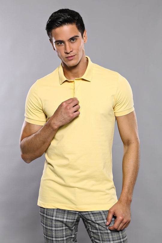Men's Yellow Plain Slim Fit Polo T-Shirt | Wessi