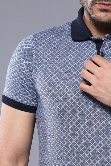Men's Blue Patterned Slim Fit Polo T-Shirt | Wessi