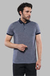 Men's Navy Blue Patterned Slim Fit Polo T-Shirt | Wessi