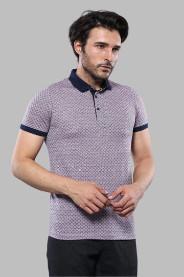 Men's Pink Patterned Slim Fit Polo T-Shirt | Wessi