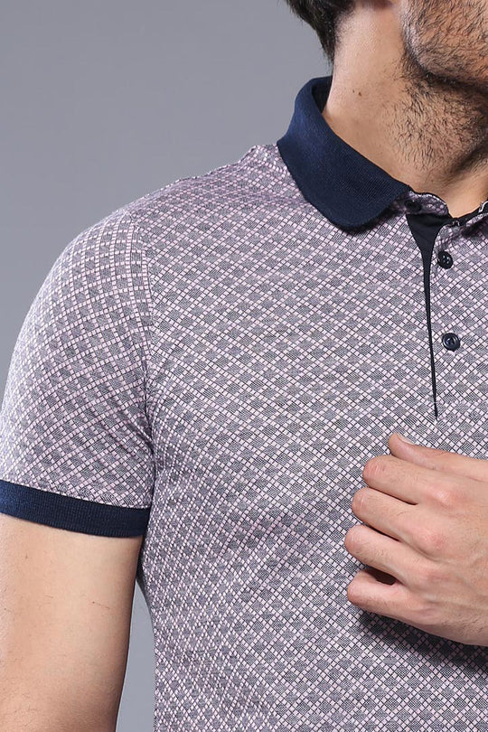 Men's Pink Patterned Slim Fit Polo T-Shirt | Wessi