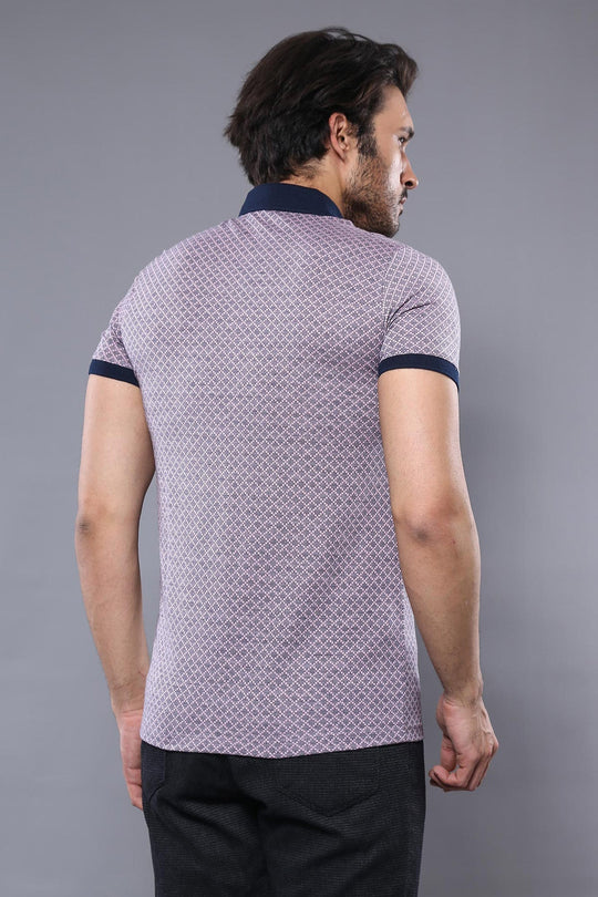 Men's Pink Patterned Slim Fit Polo T-Shirt | Wessi