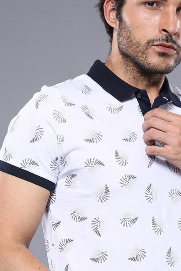 Men's White Patterned Slim Fit Polo T-Shirt | Wessi