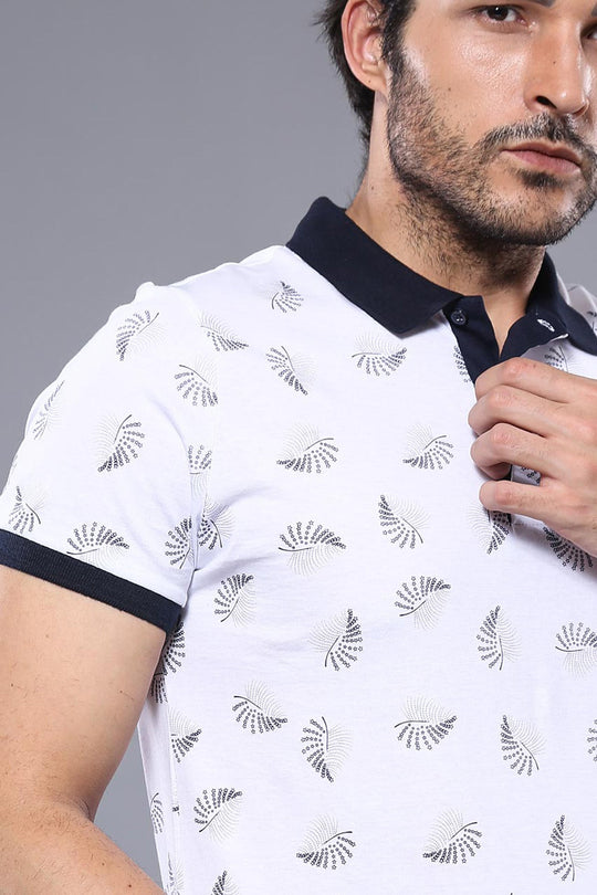 Men's White Patterned Slim Fit Polo T-Shirt | Wessi