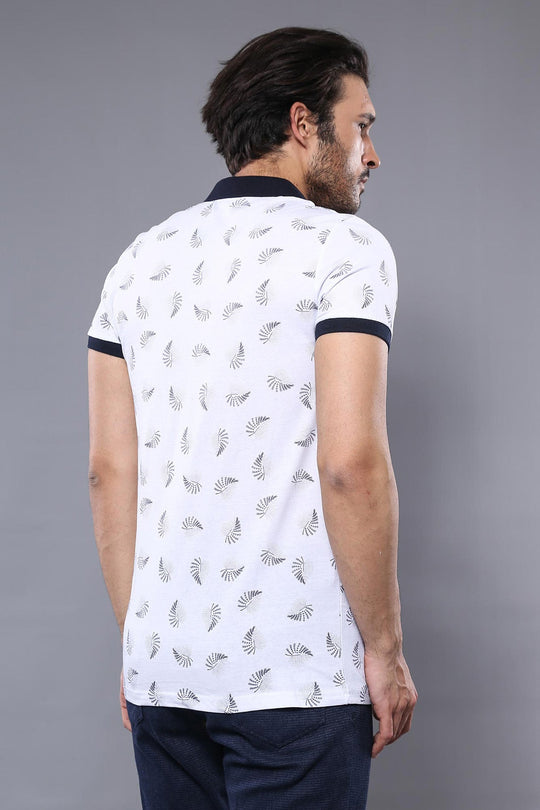 Men's White Patterned Slim Fit Polo T-Shirt | Wessi