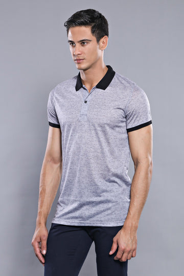 Slim Fit Grey Floral Print Polo Neck T-Shirt — Wessi