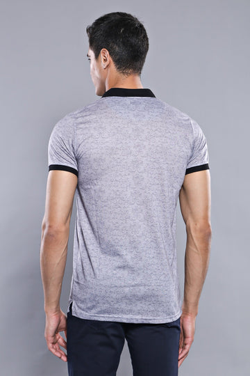 Slim Fit Grey Floral Print Polo Neck T-Shirt — Wessi
