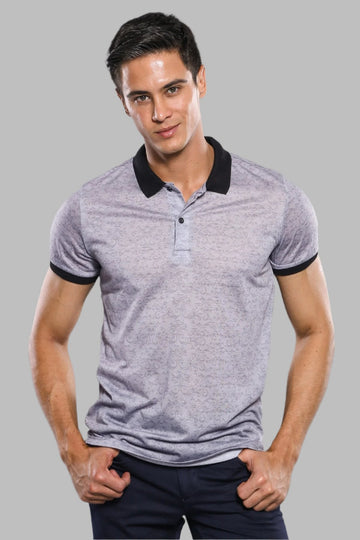 Slim Fit Grey Floral Print Polo Neck T-Shirt — Wessi