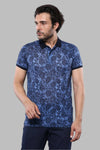 Men's Blue Floral Print Slim Fit Polo T-Shirt | Wessi