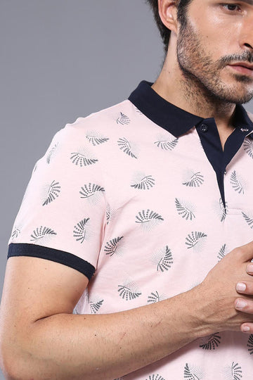 Men's Pink Floral Print Slim Fit Polo T-Shirt | Wessi