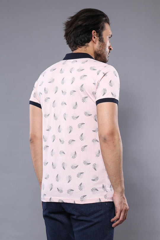 Men's Pink Floral Print Slim Fit Polo T-Shirt | Wessi
