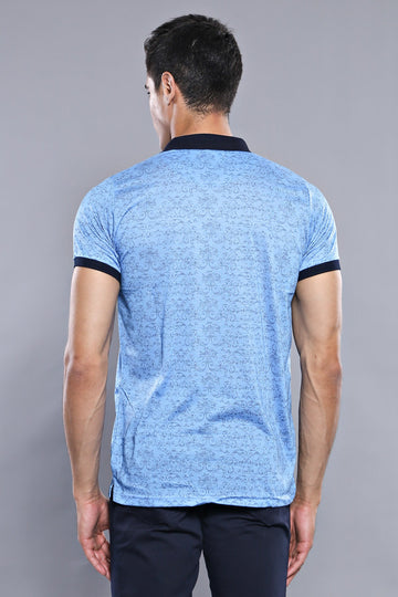 Slim Fit Turquoise Floral Print Polo Neck T-Shirt — Wessi