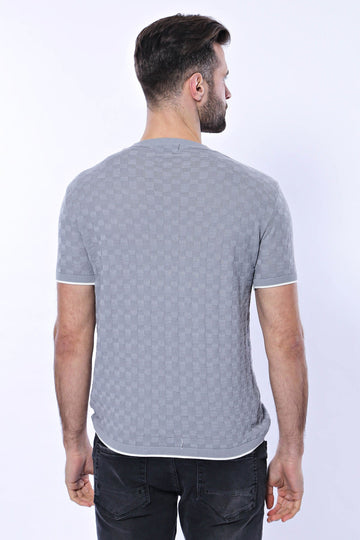 Grey Patterned Tricot Knitted T-Shirt | Wessi