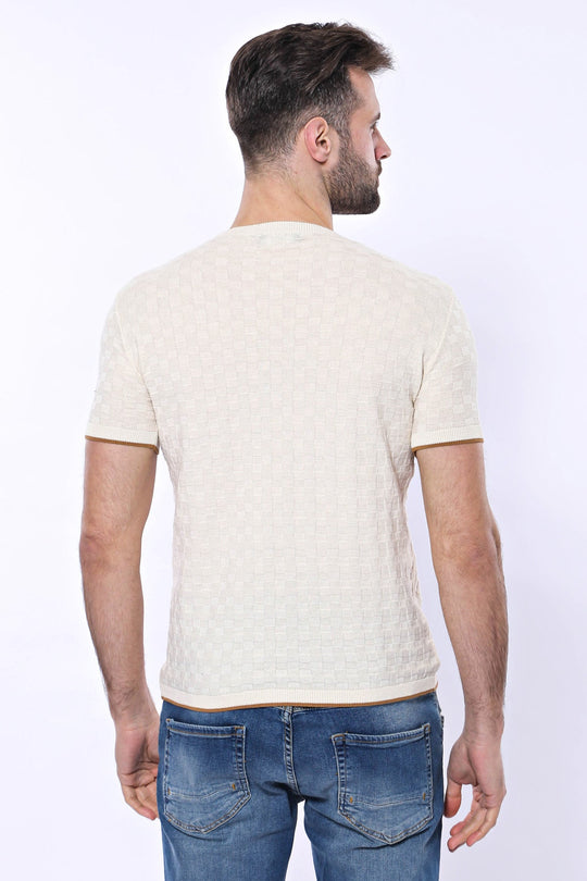 Cream Patterned Tricot Knitted T-Shirt | Wessi