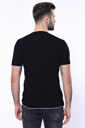 Patterned Tricot Knitted Black Men T-Shirt | Wessi