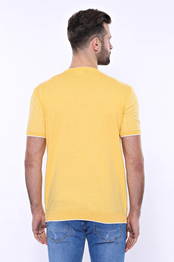 Slim Fit Mustard Yellow Patterned Crew Neck Knitted T-Shirt — Wessi