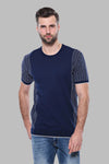 Crew Neck Patterned Knitted T-Shirt in Navy | Wessi
