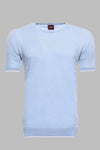 Slim Fit Blue Patterned Crew Neck Knitted T-Shirt — Wessi