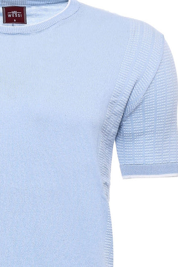 Slim Fit Blue Patterned Crew Neck Knitted T-Shirt — Wessi