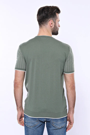 Men's Green Slim Fit Crew Neck Patterned Knitted T-Shirt | Wessi