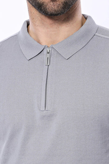 Slim Fit Grey Patterned Crew Neck Knitted T-Shirt — Wessi