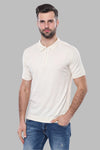 Polo Neck Plain Cream Knitted T-Shirt | Wessi