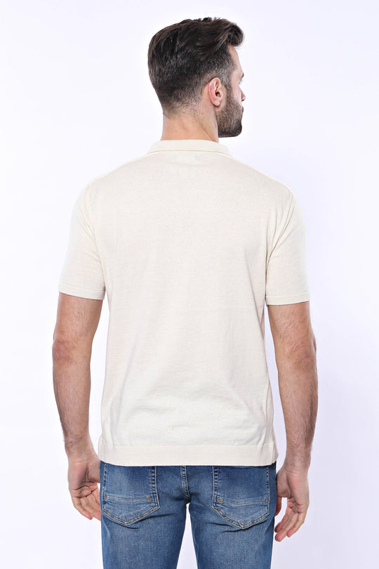 Polo Neck Plain Cream Knitted T-Shirt | Wessi