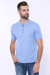 Polo Neck Plain Sky Blue Knitted T-Shirt | Wessi