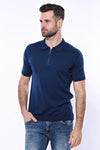Polo Neck Plain Parliament Blue Knitted T-Shirt | Wessi