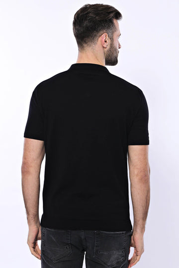 Polo Neck Plain Black Knitted T-Shirt | Wessi
