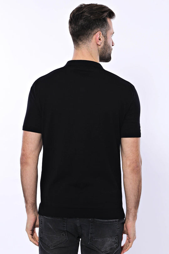 Polo Neck Plain Black Knitted T-Shirt | Wessi