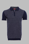 Slim Fit Navy Blue Plaid Knitted Polo Zip-Neck T-Shirt — Wessi